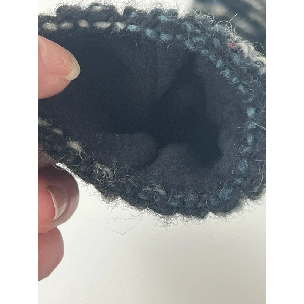 Wool Blue Marled Knit Convertible Flip Top Mittens Fleece‎ Lined Glittens